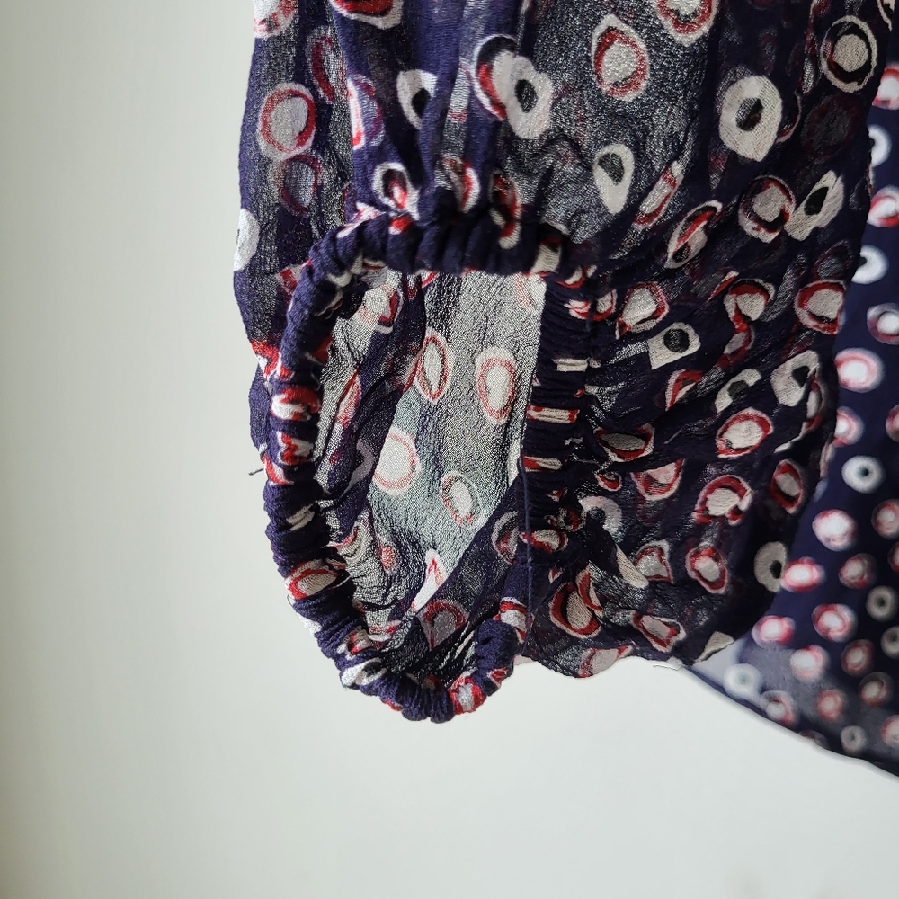 Diane Von Furstenberg blue polka-dot long sleeve sheer silk Flowy Summer blouse - Picture 13 of 15